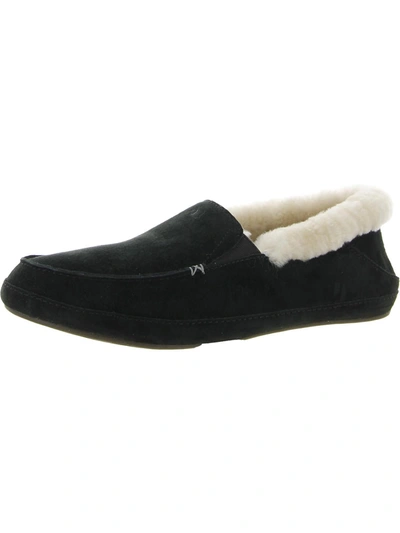 Shop Olukai Ku'una Womens Shearling Cozy Moccasin Slippers In Black