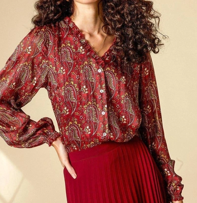 Shop Esqualo Paisley Ruffle-neck Blouse In Red