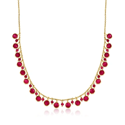Shop Ross-simons Ruby Drop Necklace In 18kt Gold Over Sterling In Red