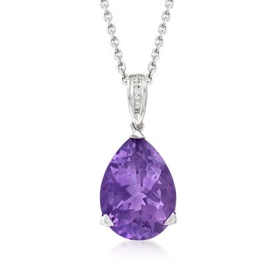 Shop Ross-simons Amethyst Pendant Necklace With Diamond Accents In Sterling Silver In Purple
