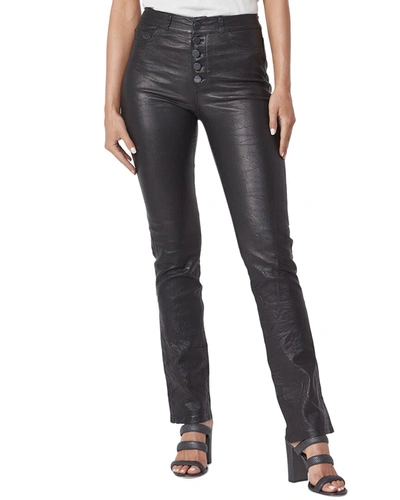 Shop Paige Denim Hoxton Black High-rise Leather Straight Leg Jean