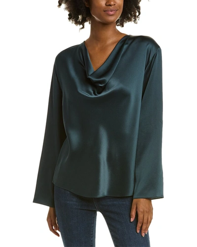 Shop Vince Cowl Neck Silk Blouse In Green