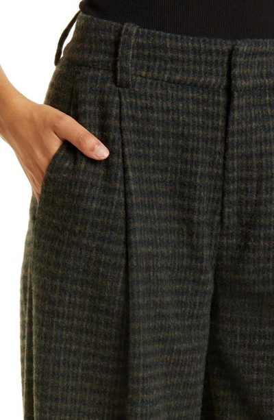 Shop Vince Check Print High Waist Wide Leg Wool Blend Pants In Azure Check