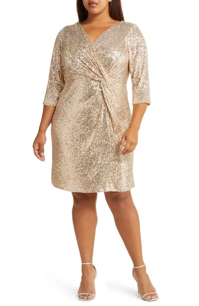 Shop Alex Evenings Sequin Twist Front Sheath Cocktail Dress In Taupe