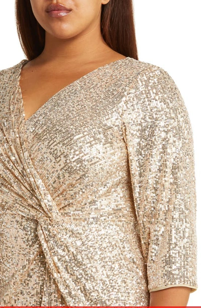 Shop Alex Evenings Sequin Twist Front Sheath Cocktail Dress In Taupe