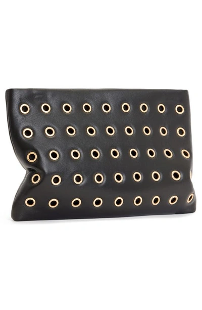Allsaints Bettina Eyelet-embellished Zip-up Leather Clutch In Black