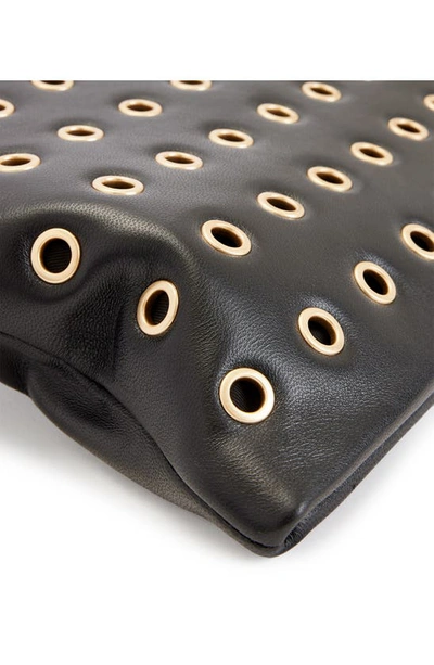 Allsaints Bettina Eyelet-embellished Zip-up Leather Clutch In Black