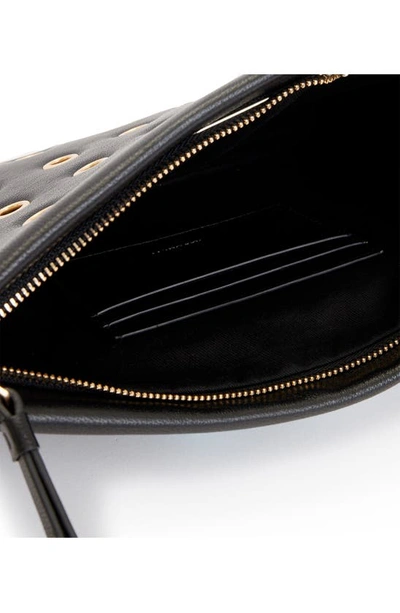 Allsaints Bettina Eyelet-embellished Zip-up Leather Clutch In Black