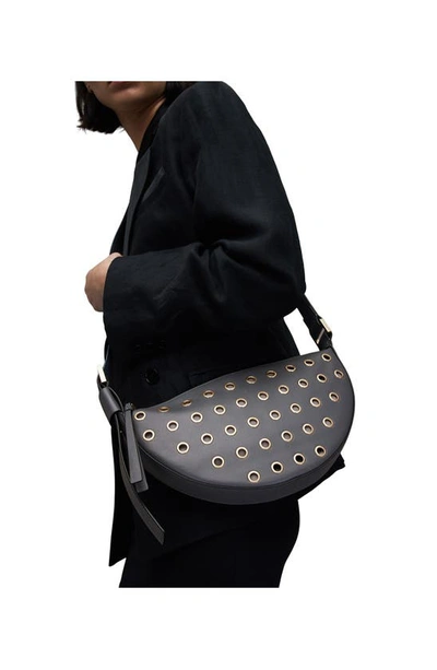 Shop Allsaints Half Moon Grommet Crossbody Bag In Black