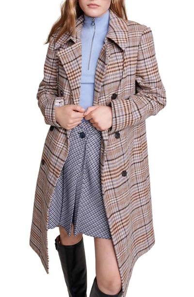Shop Maje Prince Of Wales Check Coat In Beige