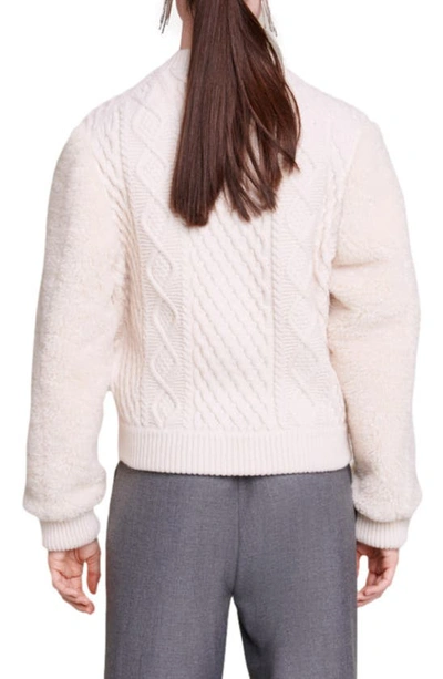 Shop Maje Mixed Media Zip-up Sweater In Natural
