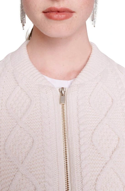 Shop Maje Mixed Media Zip-up Sweater In Natural