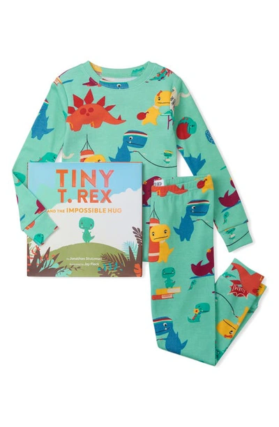 Shop Books To Bed Kids' 'tiny T-rex And The Impossible Hug' Fitted Two-piece Pajamas & Book Set In Green
