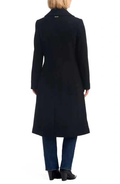 Shop Vince Camuto Double Breasted Flare Coat In Black