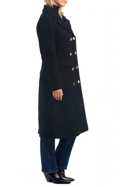 Shop Vince Camuto Double Breasted Flare Coat In Black