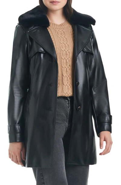 Shop Vince Camuto Belted Faux Leather Jacket With Removable Faux Fur Collar In Black