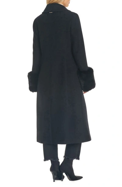 Shop Vince Camuto Wool Blend Coat With Removable Faux Fur Collar And Cuffs In Black