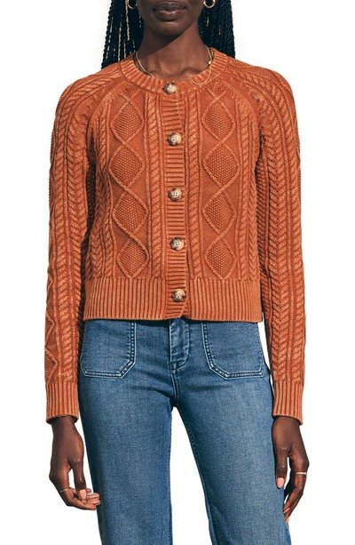 Shop Faherty Sunwash Organic Cotton Cable Cardigan In Gingerbread
