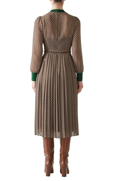 Shop Lk Bennett Marianne Pleated Long Sleeve Midi Dress In Chocolate/ Birch