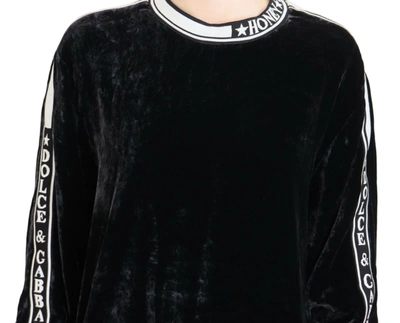 Shop Dolce & Gabbana Black Velvet Crewneck Pullover Women's Sweater