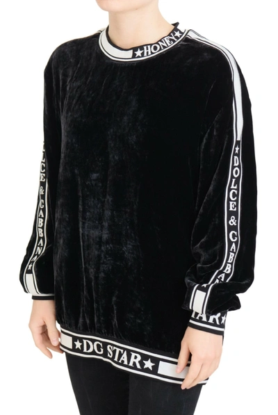 Shop Dolce & Gabbana Black Velvet Crewneck Pullover Women's Sweater