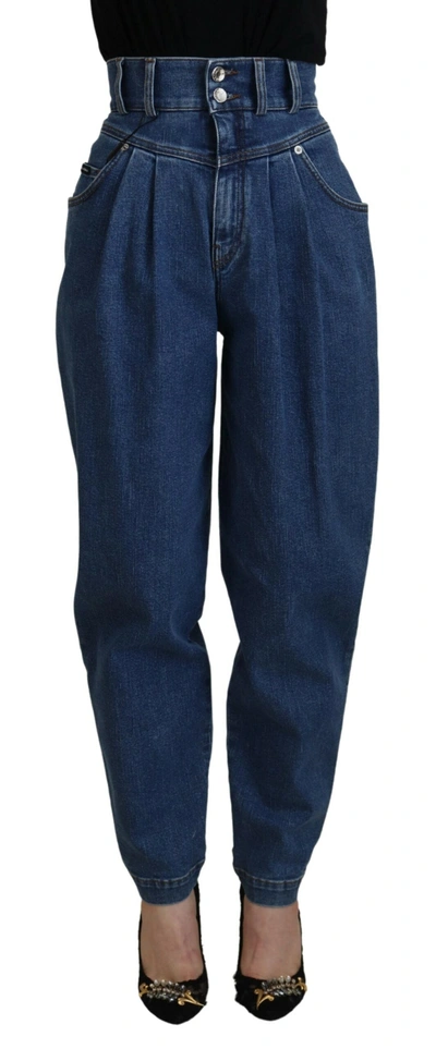 Shop Dolce & Gabbana Blue High Waist Denim Cotton Stretch Women's Jeans