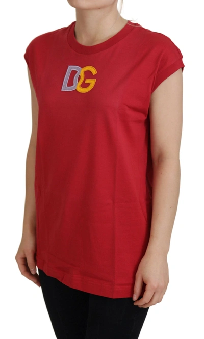 Shop Dolce & Gabbana Red Cotton Dg Logo Tank Top Women's T-shirt
