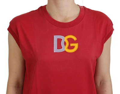 Shop Dolce & Gabbana Red Cotton Dg Logo Tank Top Women's T-shirt