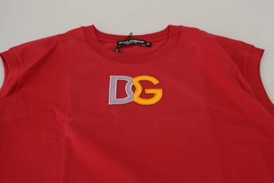 Shop Dolce & Gabbana Red Cotton Dg Logo Tank Top Women's T-shirt