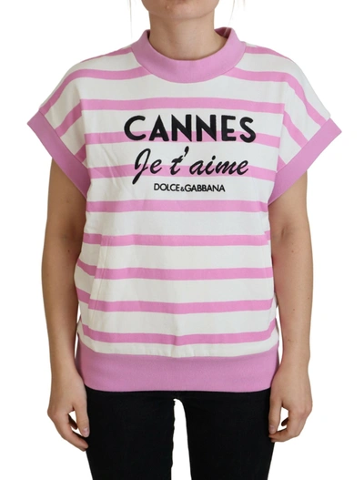Shop Dolce & Gabbana White Pink Cannes Exclusive Women's T-shirt