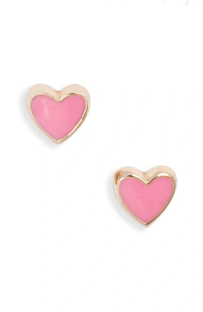 Shop Anzie Enamel Heart Stud Earrings In Pink