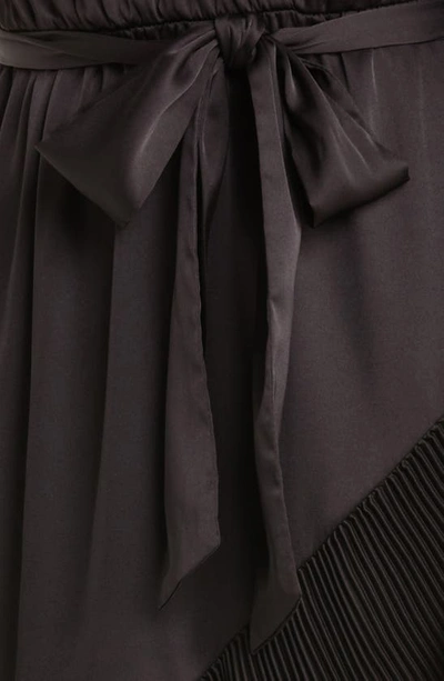 Shop Mila Mae Asymmetric Pleated Belted Long Sleeve Dress In Black