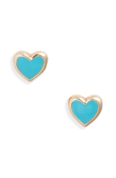 Shop Anzie Enamel Heart Stud Earrings In Blue