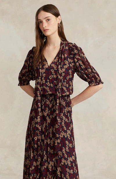 Shop Polo Ralph Lauren Floral Midi Dress In 1454 Fall Poppy Floral