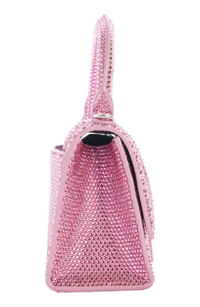 Shop Balenciaga Extra Small Hourglass Crystal & Suede Top Handle Bag In Taffy Rose