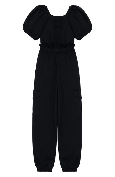 Shop Habitual Kids' Puff Sleeve Cotton Blend Jumpsuit In Black