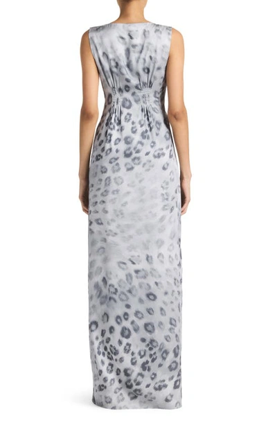 Shop St John Painted Leopard Print Maxi Dress In Light Gray Multi