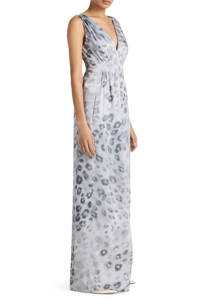 Shop St John Painted Leopard Print Maxi Dress In Light Gray Multi
