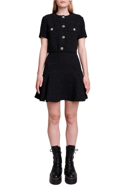Shop Maje Rateau Tweed A-line Dress In Black