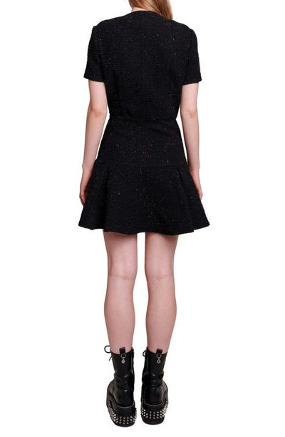 Shop Maje Rateau Tweed A-line Dress In Black