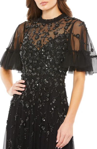 Shop Mac Duggal Ruffle Floral Embellished Gown In Black