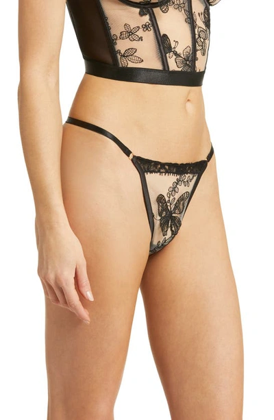 Shop Kilo Brava Embroidered Mesh G-string Thong In Black Butterflies
