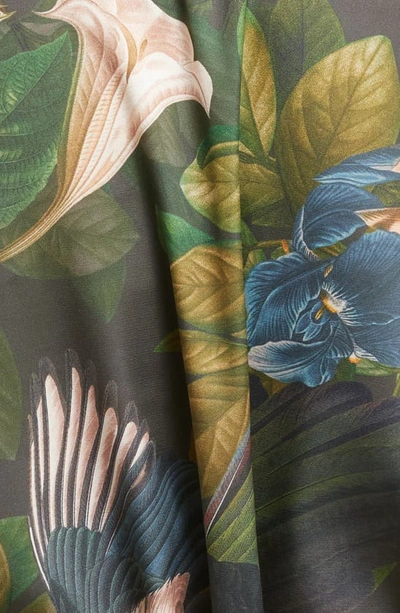 Shop Kilo Brava Wrap Wide Leg Satin Pajamas In Iris Swallows Print