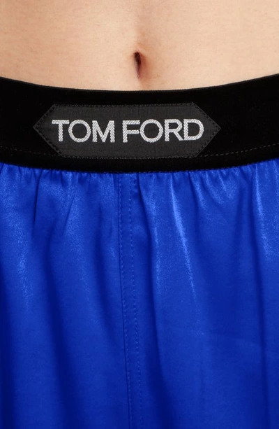 Shop Tom Ford Stretch Silk Satin Pajama Shorts In Cobalt Blue