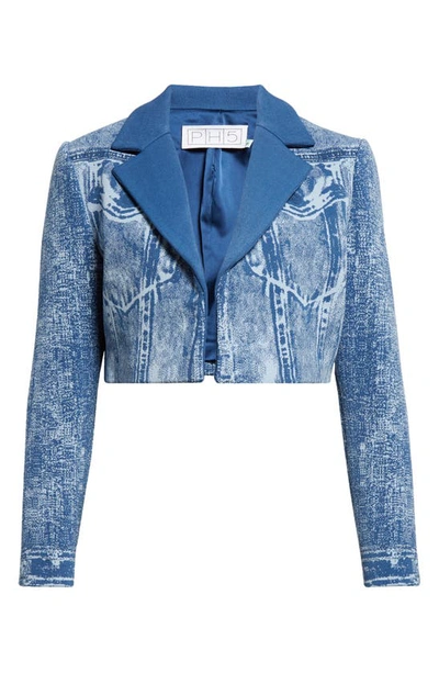 Shop Ph5 Nudi Fake Denim Crop Jacket In Denim Blue