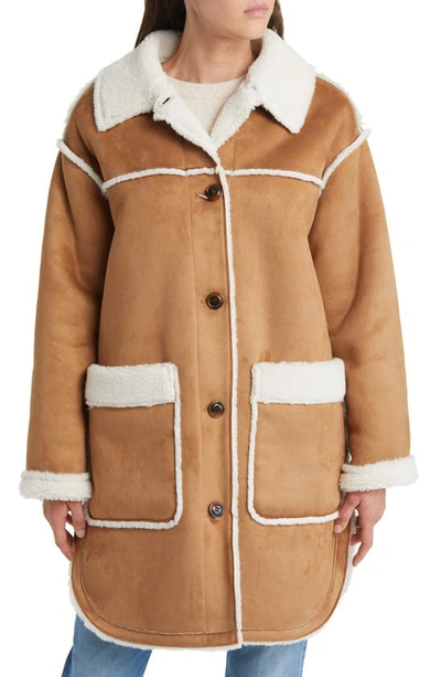 Shop Ugg Takara Fleece Coat In Chestnut