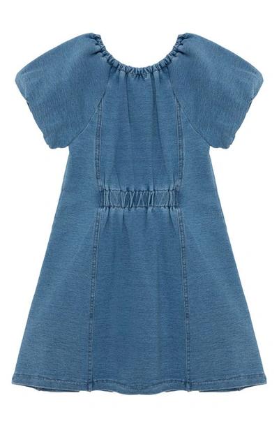 Shop Habitual Kids' Puff Sleeve Denim A-line Dress In Med Stone