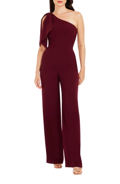 Shop Dress The Population Tiffany One-shoulder Jumpsuit In Burgundy