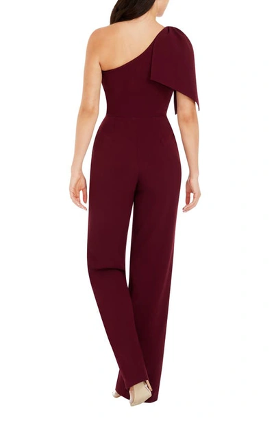 Dress The Population Tiffany One-shoulder Jumpsuit In Burgundy