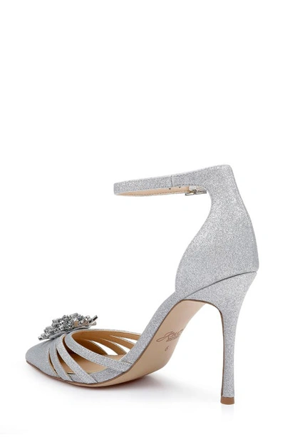 Shop Jewel Badgley Mischka Violette Ankle Strap Pointed Toe Pump In Silver